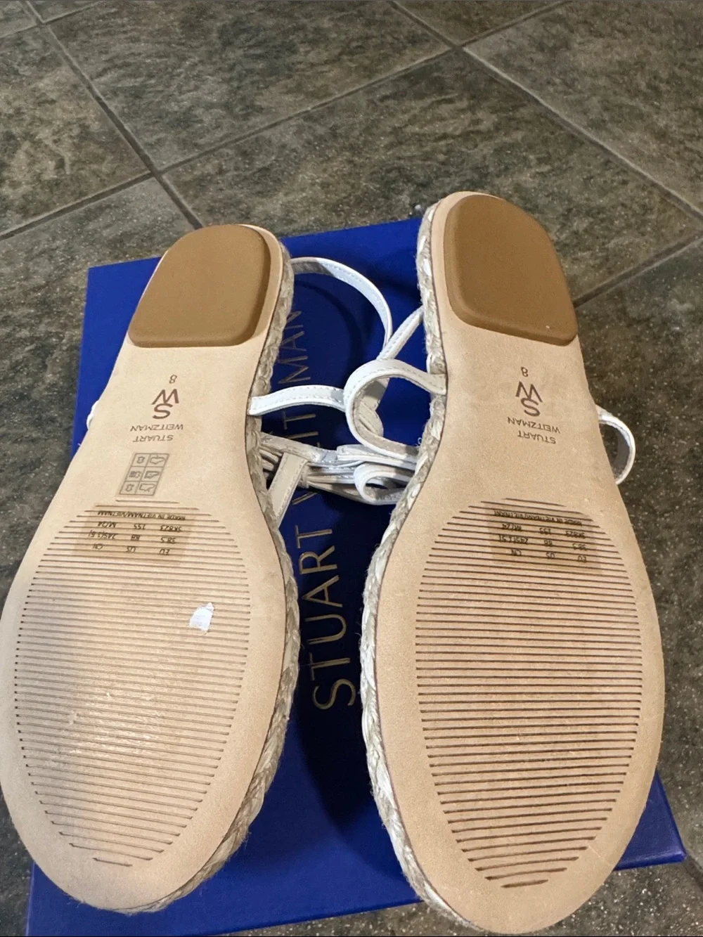 Stuart Weitzman White Braided Espadrille T-Strap Sandals
